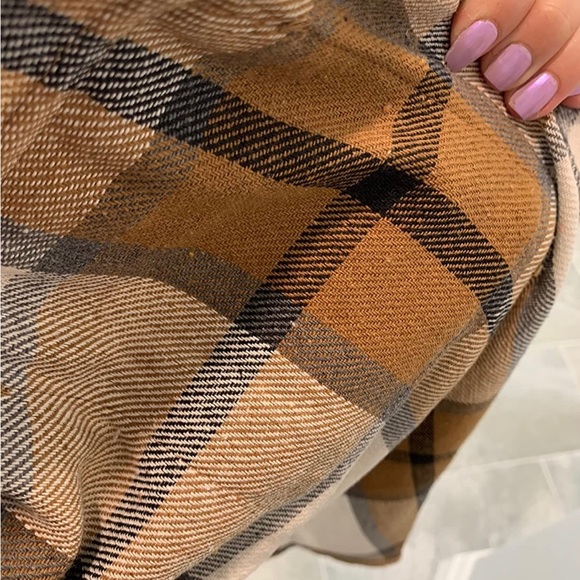 Womens Casual Plaid Shacket Wool Blend Button Down Long Sleeve Shirt Fall Jacket - Picture 5 of 6